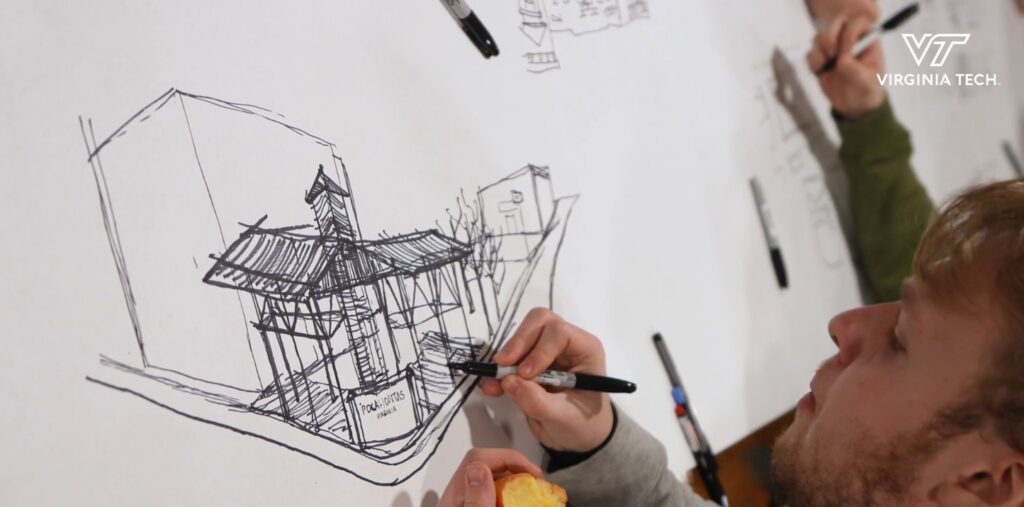 Virginia Tech Students drawing building