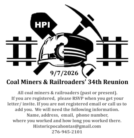 Advertisement for Coal Miners & Railroaders 34th Reunion
